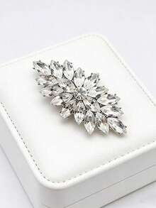 1pc White K-Plated Multi-Layer White Glass Crystal Brooch, Long Quality Flower Brooch, Autumn/Winter Women Brooch Accessory, Multiple Styles - White - View 4