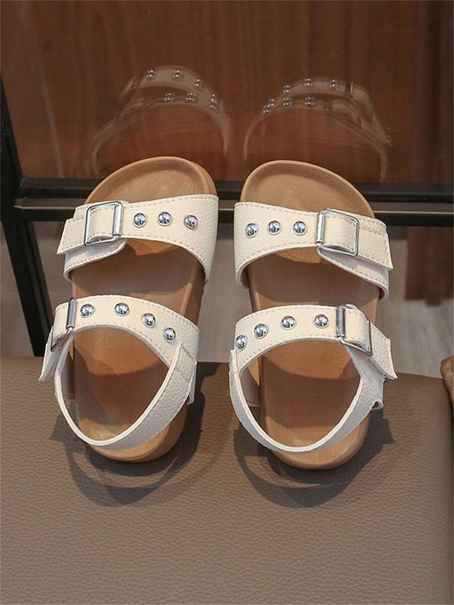 1 Pair Beige Sandals For Toddlers & Infants, Outdoor Beach Shoes, Soft Sole, Non-Slip, Hook And Loop Closure, Fashionable Solid Color, Cute Open Toe Design, Breathable, Quick Drying, Suitable For Spring & Summer, Beach & Outdoor Activities - Beige - View 1