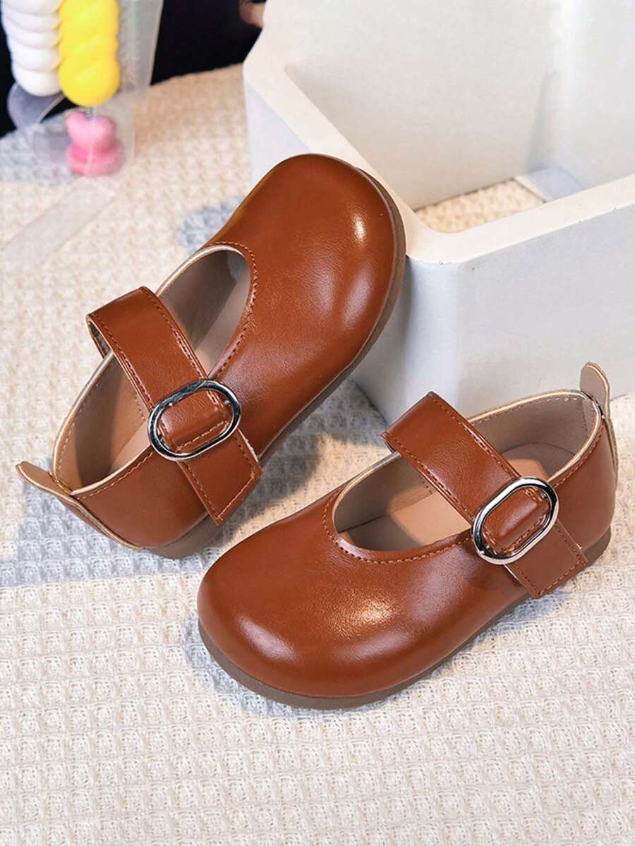 1 Đôi giày công chúa Mary Jane thiết kế tối giản thời trang mới cho bé gái, đế mềm chống trơn trượt, giày da trẻ em, giày casual sành điệu phù hợp cho mọi mùa. - màu nâu - Xem 1