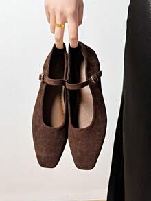 2023 Spring/Autumn New Square Toe Mary Jane Shoes, French Style, Non-Slip Soft Bottom Casual Shoes For Women - Brown - View 2