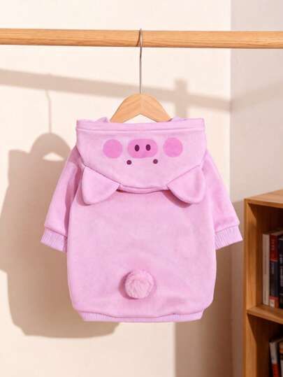 1件猪造型连帽衫，适合狗狗和猫咪穿着，适合户外穿着
