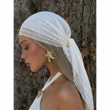 1pc Women's Elegant Solid Color Square Lace Trim Headscarf, Multifunctional As Headscarf, Shawl And Hair Accessory, Suitable For Use In Mosques, Fashionable Casual Accessory For Summer - 白色 - 查看 7