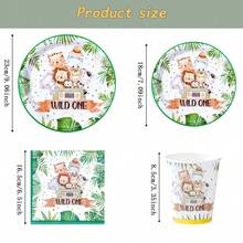 一周岁生日动物图案一次性餐具套装，7/9英寸派对餐盘，一次性纸盘、纸杯、餐巾纸，适用于节日、婚礼、订婚、生日、派对、庆祝活动 - 多色 - 查看 2