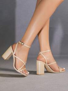 Women's Apricot Square Toe Chunky Heel High Heels, Comfortable Versatile Commuting Shoes, Minimalist Elegant Design Lengthens Legs,Summer Shoes - Apricot - View 6