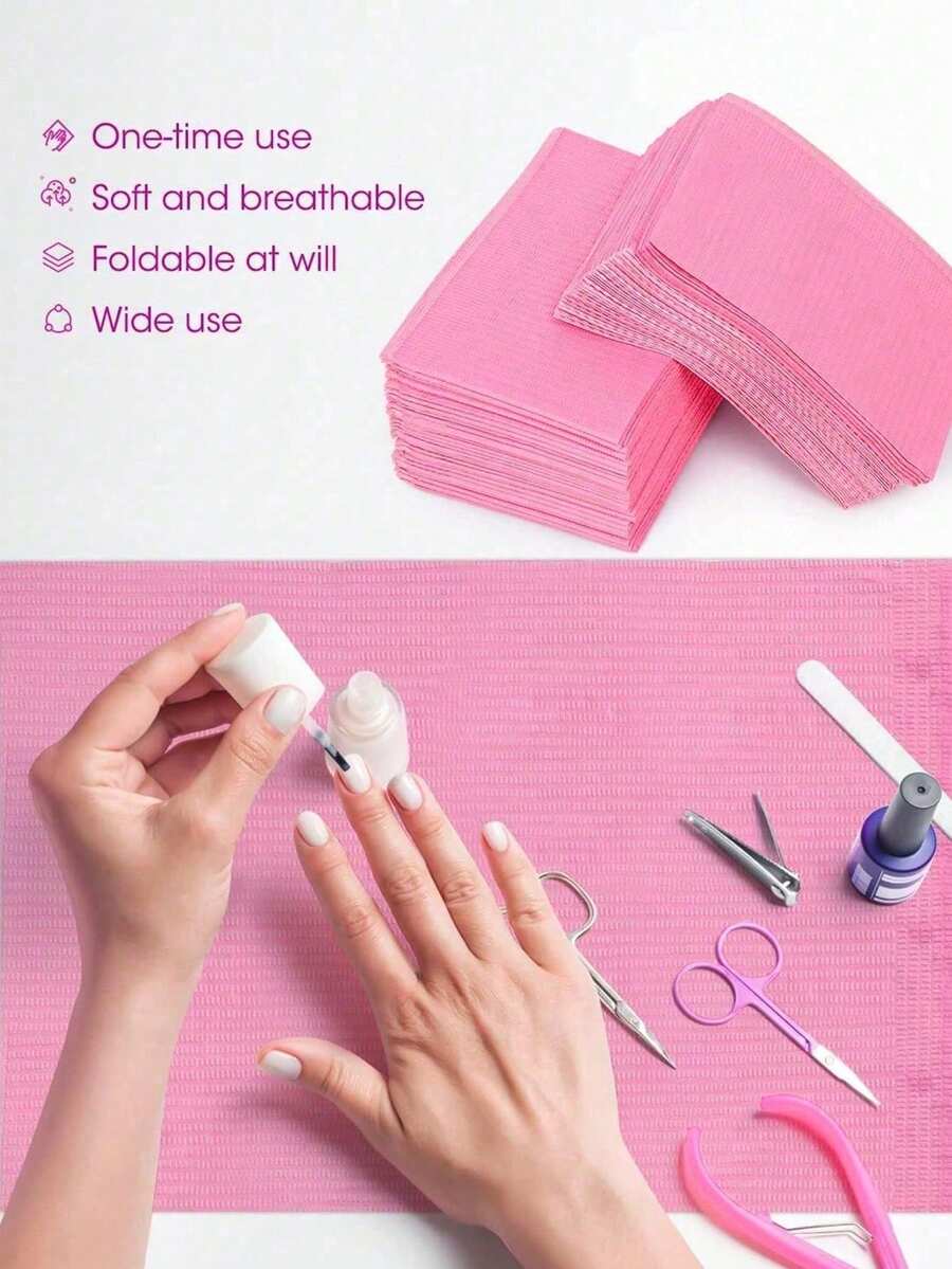 50/25/20/5pcs Set Disposable Pink Manicure Desk Mats: 3-Layer Waterproof, Foldable, Easy To Clean Desk Covers. This Comprehensive Set Includes Professional Desk Mats Suitable For Various Applications Such As Tattooing, Eyelash Extension, And More. - Multicolor - View 1