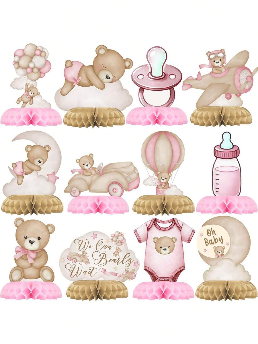 12pcs - Random Style Pink And Brown Bear Party Centerpiece Decoration ...