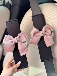 2个可爱蝴蝶结汽车安全带套，柔软加厚肩部安全带保护套 - 透氣蝴蝶結 - 查看 4