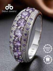 1pc S925 Sterling Silver Wide Purple Engagement Ring For Women, Couple's Token For Valentine's Day, Unique Accessory For Commute, Dating, Wedding, Celebration, Suitable For Daily Wear, Weddings, Holidays Like Easter, Halloween, Valentine's Day, Mother's Day, Birthday, Comes With Gift Box - Wide Band Purple Women's Ring - View 12