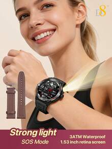 D8智能手表，女士智能手表，时尚女士智能手表，优雅纤薄设计，1.53英寸高清触摸屏，全触控显示，高亮度屏幕，3ATM防水，游泳防水，IPX8级防水，超长续航 - 查看 3