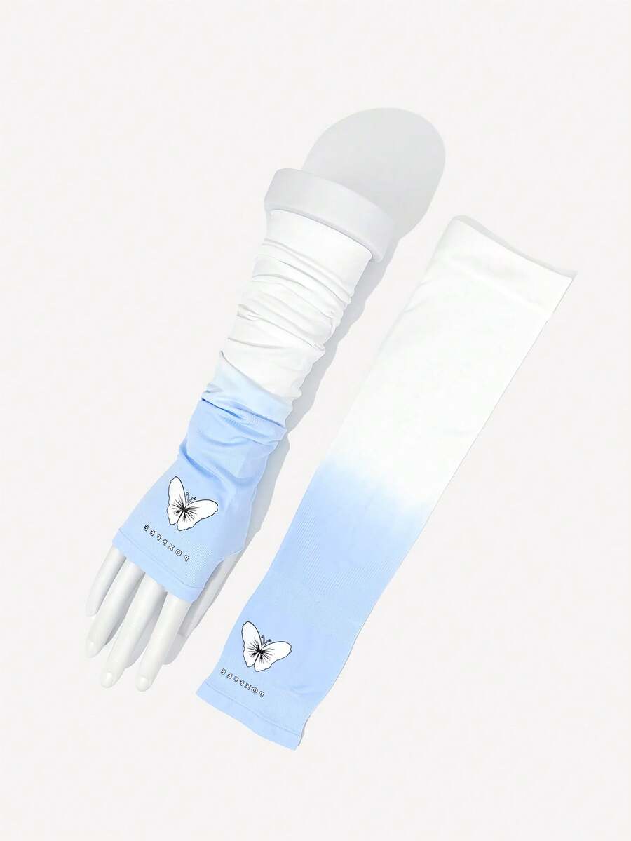 1 双女士渐变色防晒户外冰丝袖套，夏季骑行运动防紫外线保暖臂套，旅行，节日