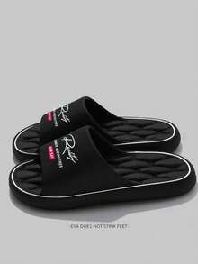 Spring/Summer INS Style Casual Slides, Versatile & Comfortable, Quiet & Wear-Resistant Sole, Essential For Home, Hotel, Office, Outdoor Hiking, Lightweight, Long-Wear Without Foot Fatigue, Unisex - Black - View 2