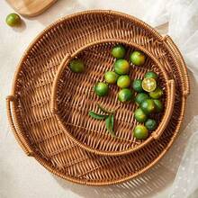 Handmade Rattan Woven Tray With Handles, Oval Shaped Fruit/Bread/Snack Basket - Khaki - View 4