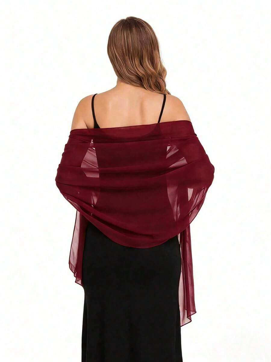 Chiffon Shawl Wrap, Suitable For Brides, Weddings, Formal Dresses And Special Occasions,Mother's Day - Burgundy - View 1