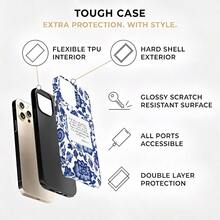 White Background With Blue Blue-And-White Porcelain Letters Two-In-One Matte Texture Phone Case Suitable For Compatible With Samsung Galaxy S21/22/23/24/25 Ultra/FE+,NOTE20 Ultra,A71/56/55/54/53/52/36/34/26/25/23/16/15/14/13/06 - 彩色 - 查看 6