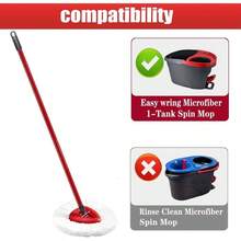 Spin Mop Replacement Head For OCeda EasyWring Microfiber Spin Mops, 2 Microfiber Mop Refills 4-Section 30-To-58 Inch Mop Replacement Stick And 1 Base Combo Set (White(1 Tank System) - 2 個替換裝 + 1 個底座 + 1 個手柄(1 個儲液罐系統)+ 紅色 - 查看 3