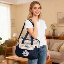 时尚多功能单肩妈妈包；轻便斜挎旅行尿布包；可爱小熊图案隔层孕妇包 - 彩色 - 查看 2