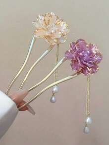 1 pezzo Nuovo fermaglio per capelli da donna in stile retrò smalto, fiore di peonia in stile cinese, accessorio per capelli elegante di alta qualità in stile antico cinese, adatto per estate, vacanze, viaggi, raccolti, accessori per capelli, festival, feste - Multicolore - Visualizzare 1
