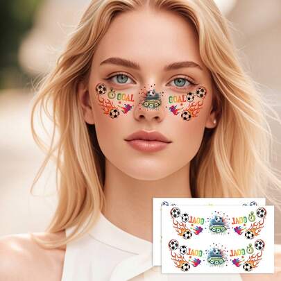 1pc High-Quality Cartoon Football Pattern Temporary Tattoo, Vivid Colors + Rich Elements, Waterproof & Non-Fading, Suitable For Football Matches, Parties, And Celebrations