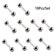 10颗嘻哈风格不锈钢耳钉，带小球，男士耳软骨穿孔饰品 - 銀色 - 查看 9