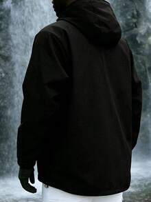 Men's Casual Black Hooded Jacket, Lightweight Outdoor Jacket - Black - View 2