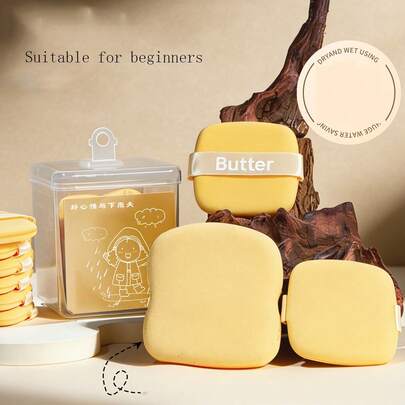 5 miếng mút trang điểm hình bánh quy bơ, mút trang điểm đa năng dùng được cả khi ướt và khô, bông tán kem nền.