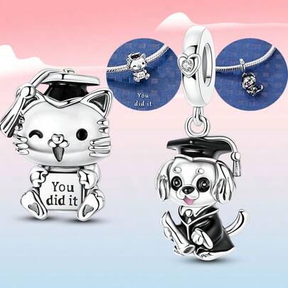 Mặt dây chuyền hình mèo con và cún con dễ thương dành cho lễ tốt nghiệp: Hoàn hảo để tự làm vòng tay và dây chuyền - Phụ kiện quà tặng tốt nghiệp đáng yêu.