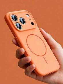 1 pièce Étui de téléphone magnétique minimaliste élégant en silicone liquide mat, anti-dérapant, anti-choc et anti-rayures, durable, compatible avec iPhone 17/17 Pro/17 Pro Max/16/16 Pro/16 Pro Max 15/14/13/12 Pro Max Plus, prend en charge la charge sans fil, coque arrière en silicone souple - Orange - Voir 2