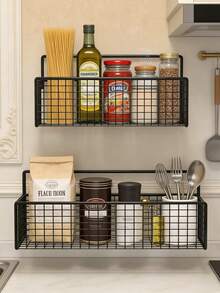 3/6pcs Multi-Function Storage Baskets, Wall Mounted Storage Racks, Adhesive No Drill Shelves, Suitable For Bathroom And Kitchen Organization, Low Allergy Metal, Great For Shampoo, Soap And Essentials - Grid - View 7