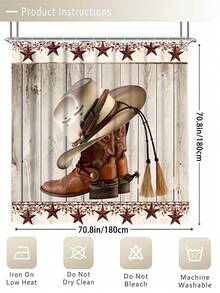 1/3/4 Stück Texas Stern, Hufeisen & Cowboystiefel Muster Duschvorhang Set mit 12 Haken, inklusive Toilette-Sitzabdeckung, Badematte und Teppich, Western Charme Thema, waschbar, aus strapazierfähigem, wasserdichtem Polyester, geeignet für Zuhause/Schlafzimmer/Wohnzimmer/Haushalt/Sommer - A - Übersicht 4