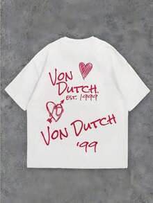 1pcs Women's Double-Sided Printing Von Dutchh Heart Logo With Key And Year 1999 Fabric Soft & Skin-Friendly Unisex Style Gifts For Spring Festival, Valentine's Day, St. Patrick's Day & World Cup-Van Dutch Dragon Print Women T Shirt Classic Americana Style Graphic Tee,Summer Outfits,Vacation Outfits Women,Summer Outfits For Women,Spring Outfits For Women,Summer Tops,St Pattys Day Outfit,Easter Outfit Women - 杏色 - 查看 3
