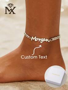 Personalized Name Anklet Customized Women's Anklet Couple Anniversary Gift Minimalist Bohemian Style Bridesmaid Gift Summer Jewelry - Silver - View 2