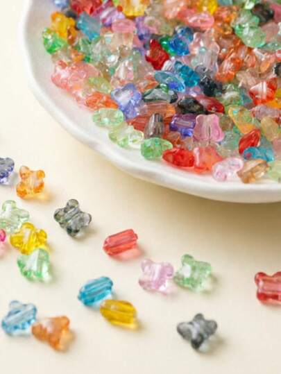 50 hạt cườm acrylic nhiều màu sắc, trong suốt hình bướm, nguyên liệu tự làm trang sức cho vòng cổ, vòng tay, bông tai.