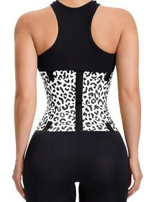 1 Count Women's Leopard Print Waist Trainer, Fajas, Tummy Control Shapewear Belts, Shapewear, High Resilience Waist Cincher, Tummy Control Body Shaper Girdle With Nylon Comfort Fabric Multicolor, Adjustable Waist Cincher, Classic Daily Wear - 黑與白 - 查看 8