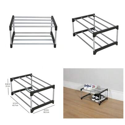 2 Tier Metal Frame Shoe Rack With Plastic Connectors Holds 4 Pairs Storage Organizer