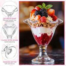 Juego de 6 tazas de helado de vidrio de 8 onzas 8 onzas copas de postre con patas para parfait trifle fruta ensalada fiesta - Transparente - Ver 3
