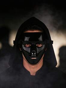 1pc Black Mysterious Full Face Mask, Suitable For Cosplay, Horror Party, Daily Use, Photo Props - Black - View 2
