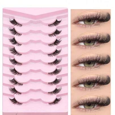 9 Pairs Super Short Natural Half-Strip False Eyelashes, Transparent Band, Soft 3D Faux Mink Short Lashes, Create Soft Natural Makeup Look (BP01)