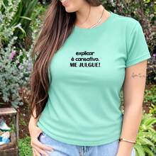 Women's Baby Look Printed T-Shirt Phrases Explaining Is Complicated Judge Me Various Colors 100% Cotton - Màu xanh Bạc hà - Xem 1