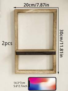 1pc Rustic Wooden Floating Shelf, Wall Mounted Storage Rack In Farmhouse Style For Bedroom, Kitchen, Bathroom, Small Wall Hanging Decorative Organizer - Multicolor - View 15