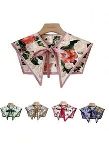 1件女士花卉印花系带装饰可拆卸领子，优雅温柔的风格，适合日常穿着、节日和旅行。 - 彩色 - 查看 8