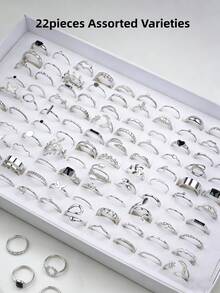 Bộ 22/45 chiếc nhẫn vàng giả ngọc trai thời trang phong cách Bohemian hình học tối giản bất đối xứng, phụ kiện hàng ngày, quà tặng. - Bộ nhẫn hợp kim nhỏ - Xem 13