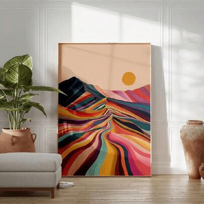 1 Tranh treo tường, Poster cổ điển, Tranh in hình núi non nhiều màu sắc, Poster phong cảnh trừu tượng, Tranh hoàng hôn cầu vồng rực rỡ, Thích hợp cho phòng ngủ, trang trí phòng khách, quà tặng tân gia, tranh trang trí phòng khách, poster trang trí nhà cửa, tranh treo tường không khung