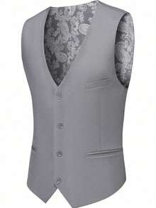 Men's 3 Piece Suit Slim Fit Solid One Button Party Wedding Tuxedo Suits Blazer Jacket Vest Pants Set - Light Grey - View 4