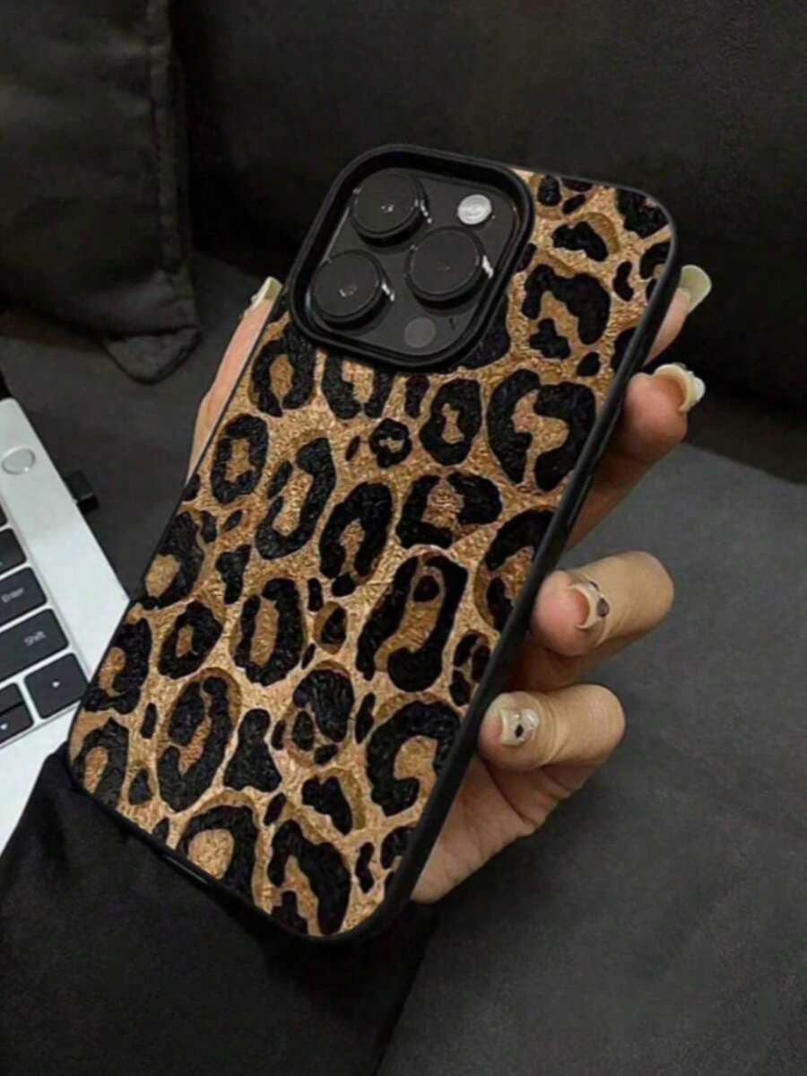 Fashionable Matte Yellow Leopard Print TPU Phone Case Compatible With IPhone 14/13/12/11 Series, X/Xs, 8/7 Plus - Durable Protective Cover - Brown - View 1