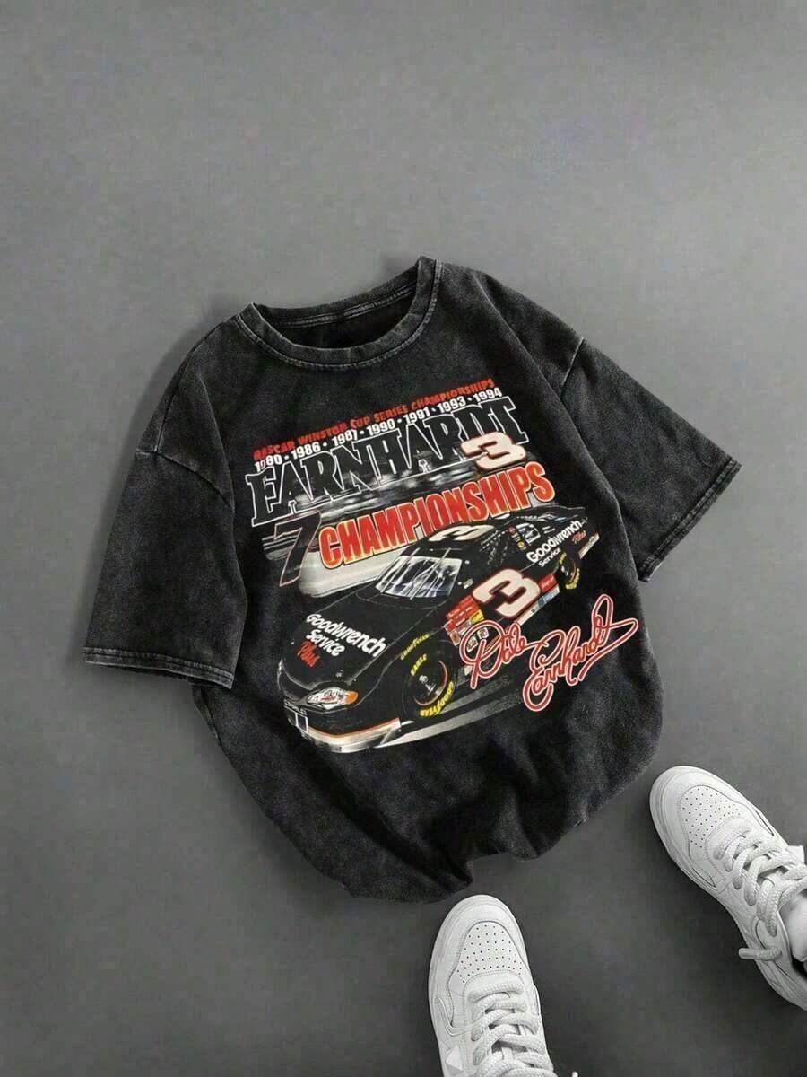 2026 Retro DaleS Earnhardt # 3 NASCARS 7 Championships Racing Car Graphic Tee,Casual Print,Comfortable And Versatile,Pure Cotton 220g Washed Printed T-Shirt,Unisex Style,Summer Fits,Vacation Fits Women,Summer Fits For Women,Spring Fits For Women,Summer Tops,St Pattys Day Fit,Easter Fit WomenLoose And Comfortable Casual Streetwear, Summer Loose Fit, Oversized Graphic Tee, Vintage Street Style, Soft Cotton Tee, Drop Shoulder T Shirt, Daily Casual Top, Streetwear Tee, Boyfriend Style Tee, Grunge Vintage Tee, Y2K Streetwear Top, Casual Oversized Top, Retro Graphic T Shirt, Loose Casual Tee, Summer Street Style Top, - 黑色 - 查看 1