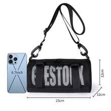 Street Style Mesh Cylinder Crossbody Bag, Letter Color Block Design, Lightweight & Portable For Daily Outing & Short Trip - Round - View 1