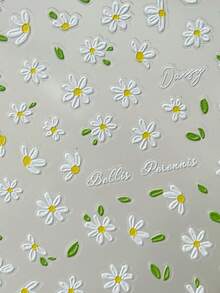 1pc 5D Embossed Soft Gel Nail Sticker, Cute Daisy Self-Adhesive Sliding Nail Sticker, Press-On Nail DIY Japanese Nail Art Decorative Sticker Nails Nail Supplies Nail Stickers - Olive Green - View 5