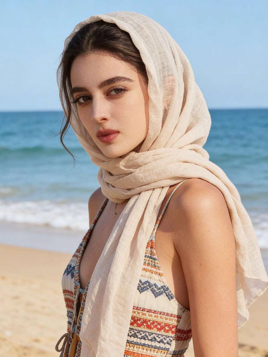 1 Stück Damen einfarbiger Balinese Chiffon Leichtgewicht Schal, minimalistisch elegantes dünnes Strandtuch, vielseitig verwendbares Kopftuch, geeignet für Reisen, Urlaub, Dates und täglichen Gebrauch, Feiertage - Verschiedenfarbig - Übersicht 1