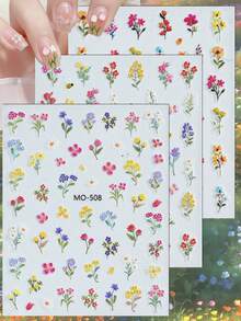 3/6pcs 5D Wild Flower Nail Stickers, Spring Floral Nail Art Decals, Cute Natural Design - Multicolor - View 1