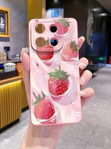 1pc Floating Strawberry Camera Anti-Drop Phone Case Compatible With Apple, /Galaxy, - Pink - View 4
